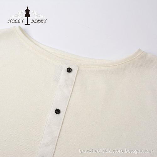 Two Piece Knitted Womens Crew Neck Lace Blouse
